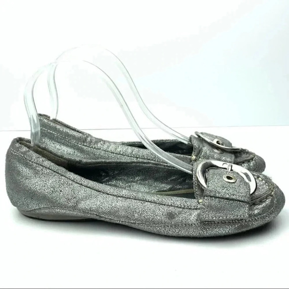 Soda womens flats 7 crackled Silver buckle loafers - Picture 1 of 13